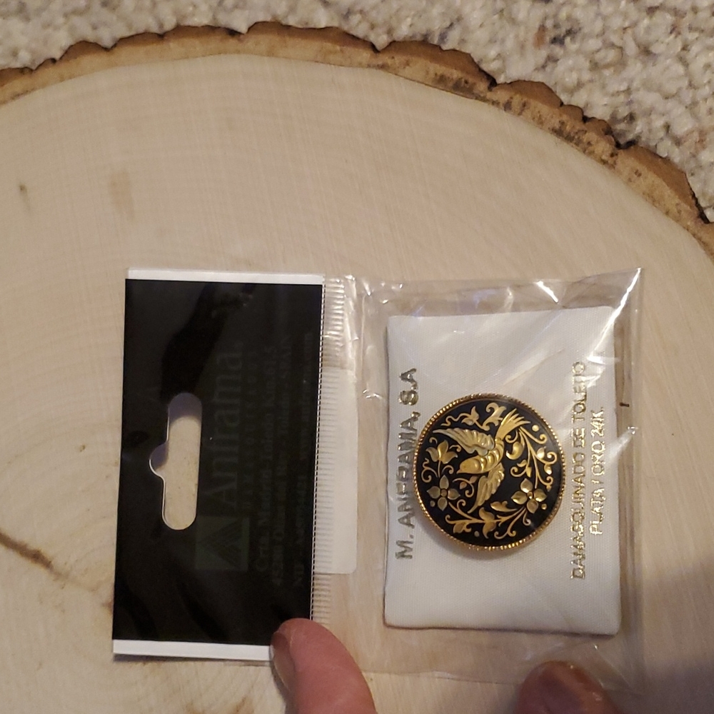Anframa Damascene Bird Design Pin Brooch NEW